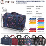 5 Cities (40x20x25cm) Ryanair Maximum Hand Luggage Holdall Flight Bag, Under Seat Cabin Holdall – Take The Max On Board