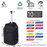 Aerolite 40x20x25 Ryanair Maximum Size Backpack Trolley Bag with 2 Wheels Eco-Friendly Cabin Luggage Approved Extendable Handle Travel Carry On Holdall Flight Rucksack with 10 Year Warranty