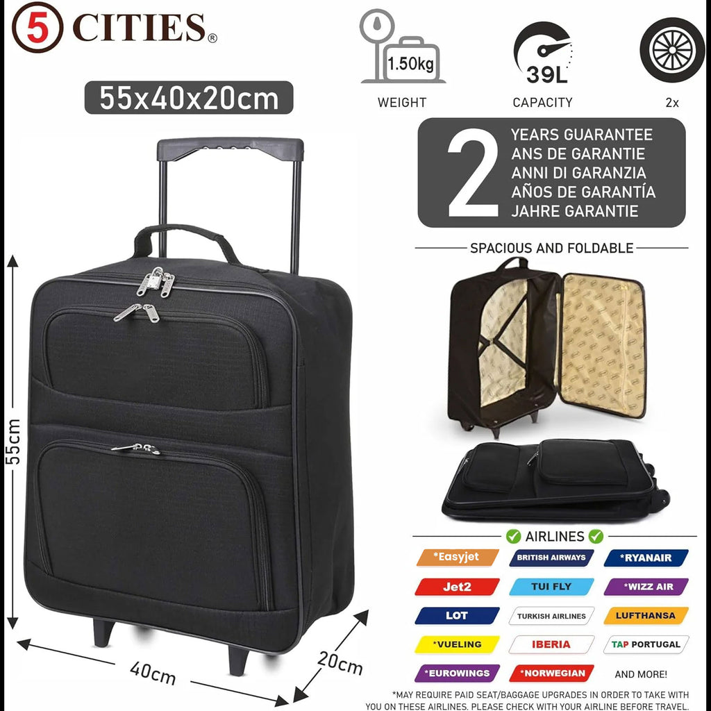 5 Cities Ryanair Priority Max (55x40x20cm) Lightweight Folding Cabin H ...