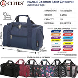 5 Cities Ryanair Luggage Bundle (55x35x20cm) Lightweight Cabin 2 Wheel Trolley and (40x20x25cm) Holdall Flight Bag, 2 Years Warranty