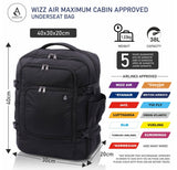 Aerolite 40x30x20 Wizz Air Maximum Size Backpack Eco-Friendly Cabin Luggage Approved Travel Carry On Holdall Lightweight Shoulder Bag Flight Rucksack with YKK Zippers 5 Year Warranty