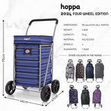 Hoppa Lightweight 4-Wheel Premium 2024 Model Folding Shopping Trolley Extra Large 75.6L Capacity Shopping Trolley Bag, 95cm, 4.8kg, Push/Pull