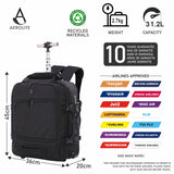 Aerolite 45x36x20cm Premium Easyjet Maximum Size Backpack Trolley Cabin Bag With 2 Wheels, 10 Years Warranty, Made From Recycled Eco-Friendly Material