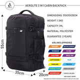 Aerolite 55x35x20cm 39L Hand Cabin Luggage Backpack with YKK Zippers, Fits 15” Laptop, Carry On Rucksack Travel Daypack Flight Bag, 55x35x20, Black