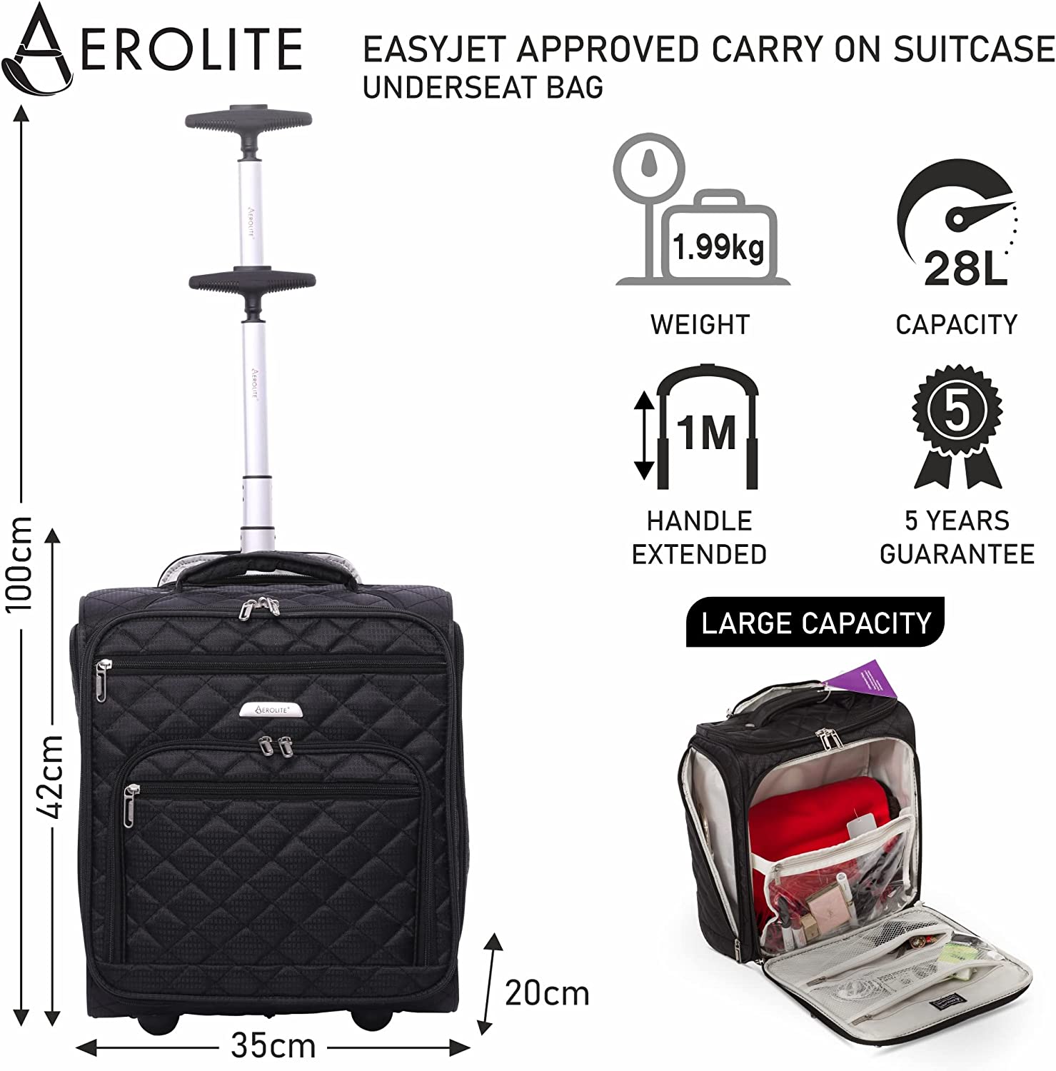 Aerolite 45x36x20 Maximum Size Carry On Holdall Travel Duffel Bag Cabin  Luggage Lightweight with 5 Yr Warranty - Sold By Packed Direct FBA