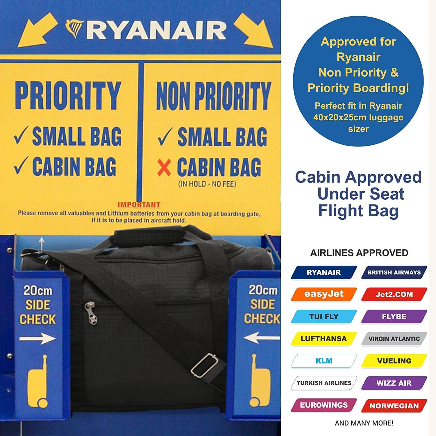 5 Cities (40x20x25cm) Ryanair Maximum Hand Luggage Holdall Flight Bag, –  Travel Luggage u0026 Cabin Bags