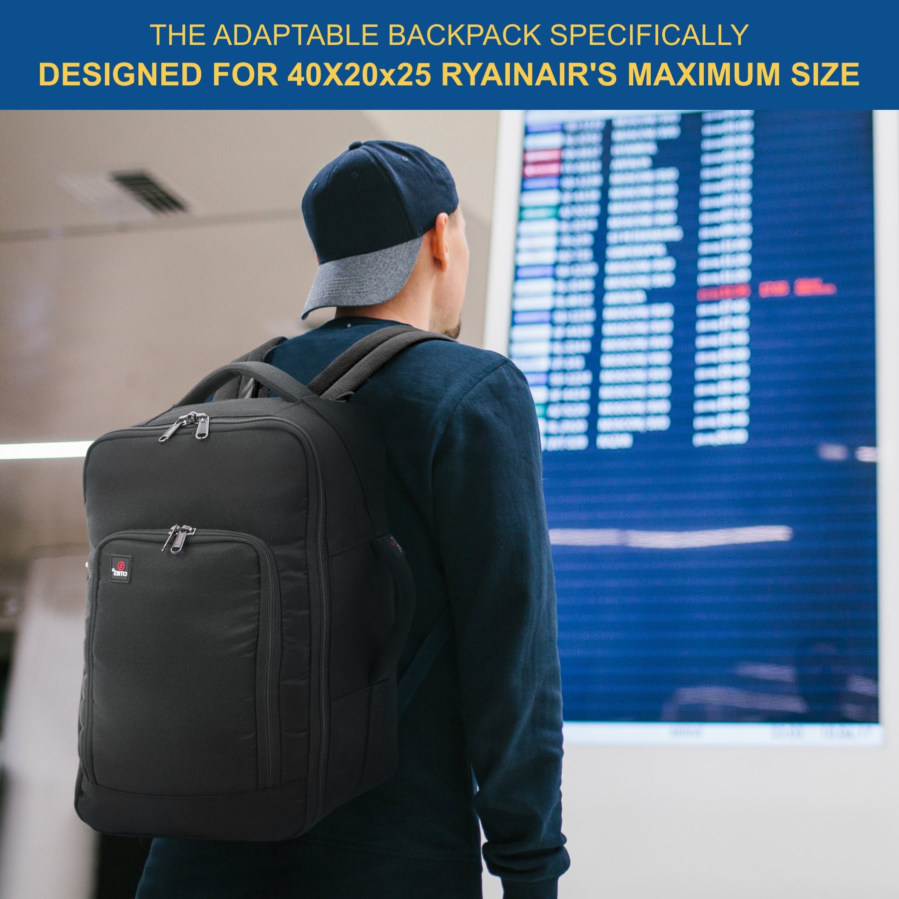 Carry-On Cabin Bag Backpack 40x25x20 Aircraft Hand Luggage Black RYANAIR  Airline
