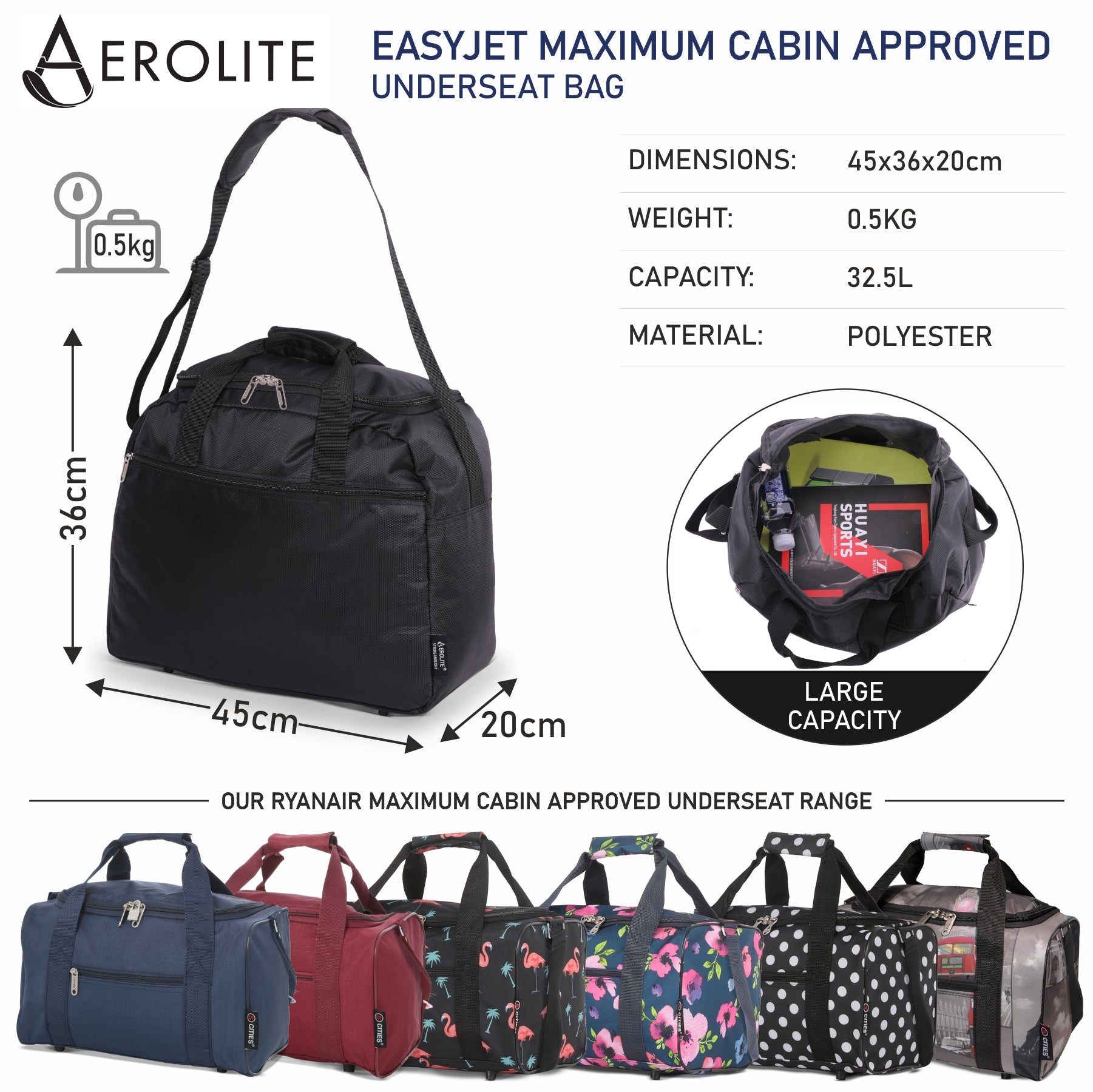 Aerolite 45x36x20 Maximum Size Carry On Holdall Travel Duffel Bag Cabin  Luggage Lightweight with 5 Yr Warranty - Sold By Packed Direct FBA