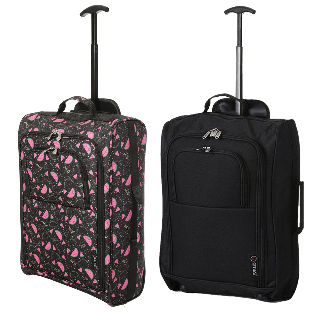 5 Cities (55x35x20cm) Lightweight Cabin Hand Luggage Set (Black + Blac ...