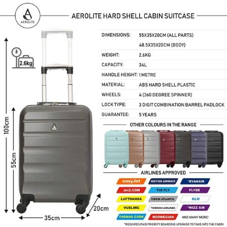 Aerolite Lightweight Hard Shell Suitcase Luggage Set (Cabin + Medium, –  Travel Luggage u0026 Cabin Bags